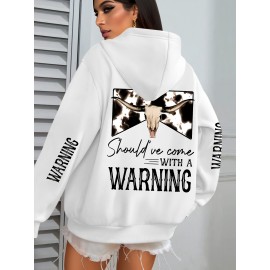 Women'S Plus Size Western Print Hoodie, Casual Long Sleeve with Pocket, 100% Polyester Knit Fabric, Slight Stretch, Pullover Hooded Sweatshirt for Fall/Winter, Casual Style