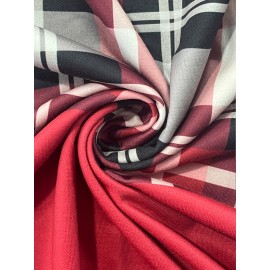 Women's Plus-Size Geometric Color Block Hoodie - Red & Black Plaid Print Pullover with Front Pockets, Cozy Long Sleeve Casual Sweatshirt for All-Season Comfort, Streetwear Style, Trendy Design, Durable Construction, Comfort Seekers