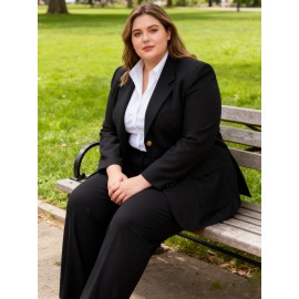Plus Size - 8000NW Big Size Navy Blue Women'S Suit. Jacket Material: 100% . 8000NW Navy Blue Women'S Suit. This Slim-fitting, Elegant, And Unique Business Suit Has A Simple Style And Is Suitable For Spring And Autumn Wear