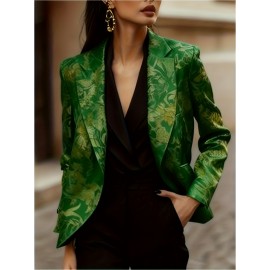 Plus Size, Plus Size Elegant Winter Suit Jacket - /Notch Collar Button-Front Blazer, Machine Washable Solid Color Professional Attire for Office, Commuting & Cold Weather (Regular Fit)