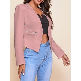 Plus Size - Women'S Plus Size Blazer Jacket - Chic Office to Party Outerwear with Zipper Pocket, Structured Fit Winter Coat for Women, Fall/Winter Fashion Jacket in Neutral Colors (Black/Beige/Brown/Gray/Blue/More) - Everyday & Formal Events, Casual Layering Piece, Sleek Fabric Design, Fall Outerwear, Stylish Coat, Durable Material, Professional Women