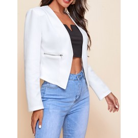 Plus Size - Women'S Plus Size Blazer Jacket - Chic Office to Party Outerwear with Zipper Pocket, Structured Fit Winter Coat for Women, Fall/Winter Fashion Jacket in Neutral Colors (Black/Beige/Brown/Gray/Blue/More) - Everyday & Formal Events, Casual Layering Piece, Sleek Fabric Design, Fall Outerwear, Stylish Coat, Durable Material, Professional Women