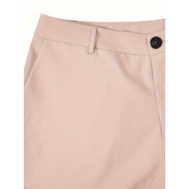 Elegant Office Suit Set for Women - Solid Color Polyester Blazer with Front Bow Detail and 3/4 Sleeves, Matching Trousers - Non-Stretch Woven Fabric, Suit Collar, Autumn/Winter Collection