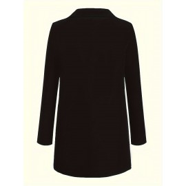 Plus Size Solid Elegant Lapel Long Sleeve Open Front Blazer for Office & Work, Women's Clothing