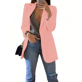 Plus Size Solid Elegant Lapel Long Sleeve Open Front Blazer for Office & Work, Women's Clothing