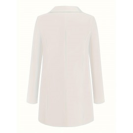 Plus Size Solid Elegant Lapel Long Sleeve Open Front Blazer for Office & Work, Women's Clothing