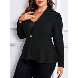 Plus Size Solid Color Single Breasted Lapel Elegant Long Sleeve Flare Hem Blazer For Work & Office