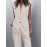 Plus Size Elegant Plain Suit Set, Single Breasted Sleeveless Vest & Straight Leg Pants Outfits, Women's Plus Size Clothing
