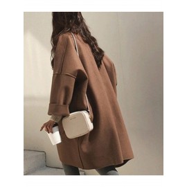 Women's New Korean Winter Coat - Collar Loose-Fit Mid-Length Jacket, Solid Color Warm Outerwear for Fall & Winter, Machine Washable Casual Blazer for or Weekend Outfits