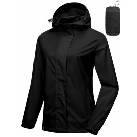 Women's Lightweight Waterproof Rain Jacket, Packable Rain Shell with Hood