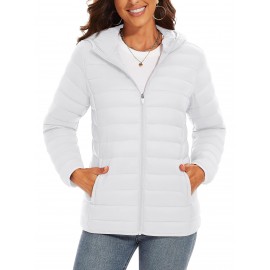 Plus Size Women's Puffer Jacket - Ultra-Lightweight, Warm, and Comfortable Hooded Coat with Full Zip and Waterproof Windproof Design for Hiking, Camping, Mountaineering, and Winter Outdoor Activities - Fashionable Padded Jacket for Curvy Figures