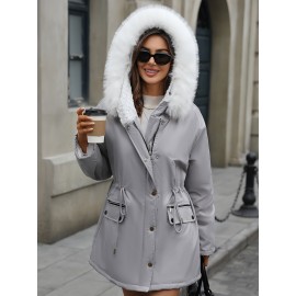 1pc Winter Fashion Hooded Casual Coat, 100% Polyester Solid Color Long Sleeve Non-Stretch Woven Jacket with Zipper, Hooded Collar, Regular Fit for Outdoor Leisure