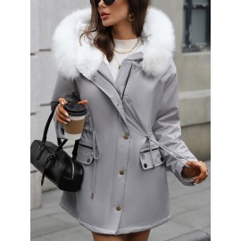 1pc Winter Fashion Hooded Casual Coat, 100% Polyester Solid Color Long Sleeve Non-Stretch Woven Jacket with Zipper, Hooded Collar, Regular Fit for Outdoor Leisure