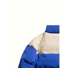 Plus Size Casual Color Block Softshell Jacket, Polyester Fabric, Non-Stretch, Long Sleeve, Regular Fit, with Stand Collar, for Fall/Winter - Woven Polyester Lined Coat 063YD