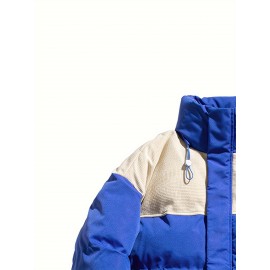 Plus Size Casual Color Block Softshell Jacket, Polyester Fabric, Non-Stretch, Long Sleeve, Regular Fit, with Stand Collar, for Fall/Winter - Woven Polyester Lined Coat 063YD