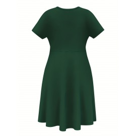 Women'S Plus Size 90'S Retro Bops Graphic Print Vintage 90s Inspired Casual Dress - Short Sleeve Round Neck A-Line Flared Skirt with Puff Sleeve-like Hem, Machine Washable Summer Midi Dress in & Retro Lettering, Loose Fit H-Line Silhouette for Casua