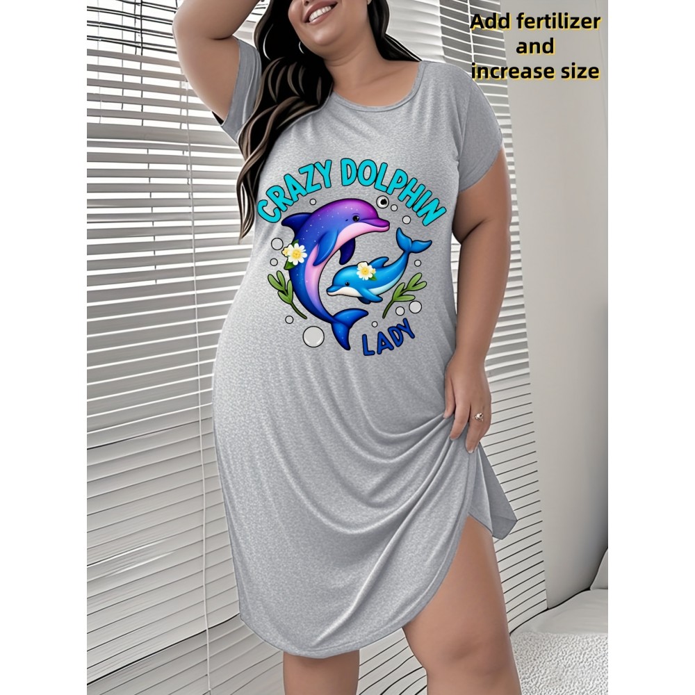 Plus Size Women'S Tops 100% Breathable Crazy Dolphin Lady Graphic Print Dress for Beach And Daily Wear Plus Size Women'S Summer Outfits with Dolphin Design Womens Tops for Vacation And Casual Outings